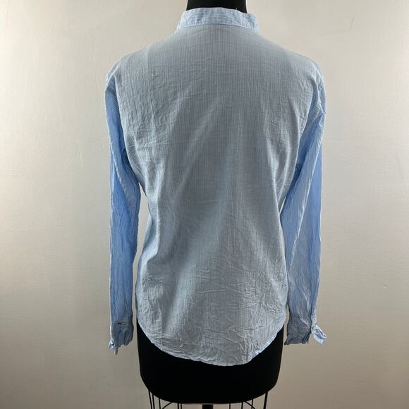 Ines De La Fressange UNI QLO Blue White Top Ruffle Metallic Stripe Size Medium M - Picture 7 of 10